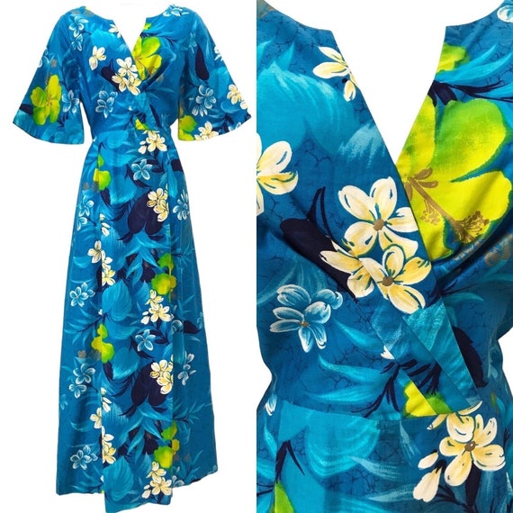 Vintage Hawaiian Kimono Style Maxi Dress Circa 1960s With Bell Sleeves by Reef Hawaii 60s Tiki Hostess Gown Etsy Canada