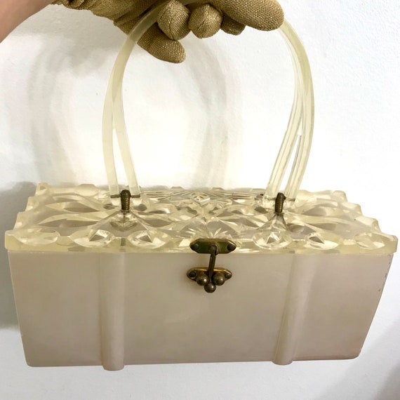 Vintage 1950's Large Lucite Handbag Midcentury Box Purse Bag