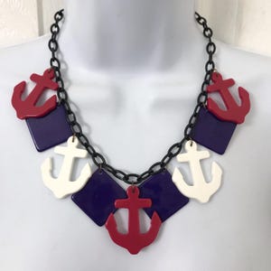 Vintage Nautical Anchor French Bakelite Galalith Early Plastic and Deadstock Fakelite Wartime 1940s Style Retro Necklace Earrings Made by Me