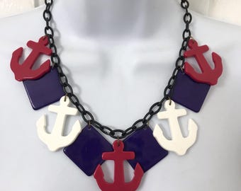 ヴィンテージ ダークネイビー ベークライト アンカー ペンダント