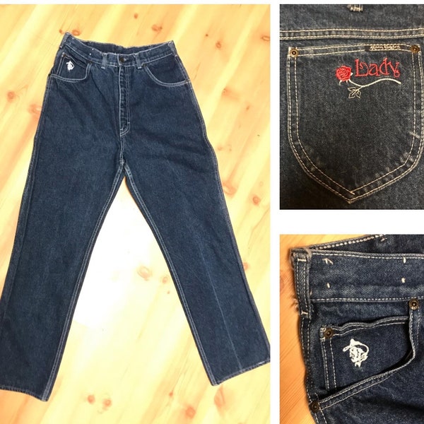 Vintage Western 1980’s Kenny Rogers Signature Collection by Karman - LADY Straight Leg High Waisted Honky Tonk Disco Denim Jeans - 28” waist