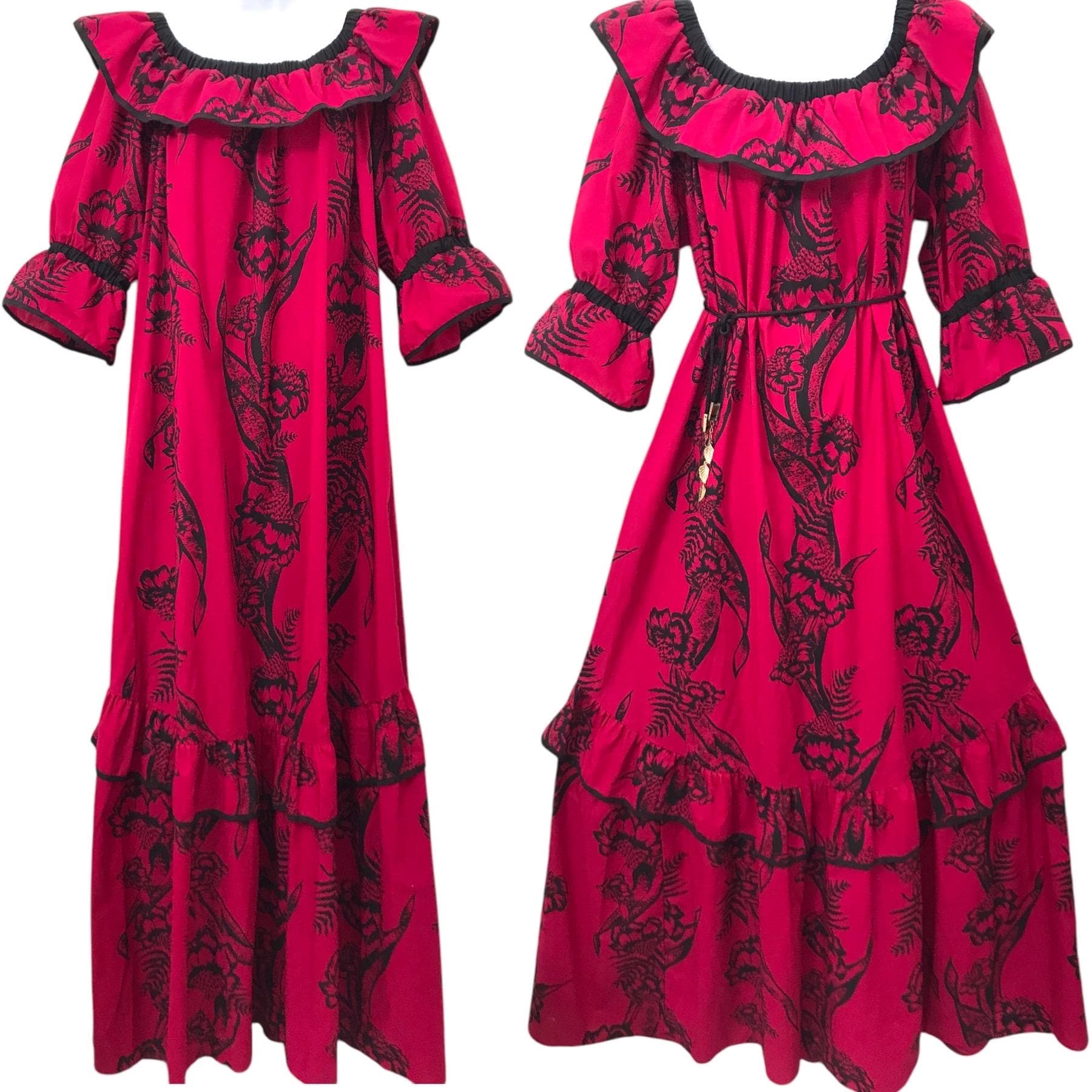 Vintage Ruffle Mumu Hawaiian Dress by Tori Richard Golden