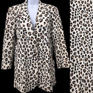 Vintage 1980’s Leopard Print Denim Blazer with Large Front Patch Pockets Unisex Gender Neutral