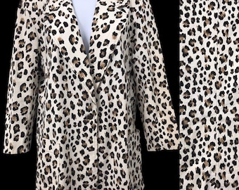 Vintage 1980’s Leopard Print Denim Blazer with Large Front Patch Pockets Unisex Gender Neutral