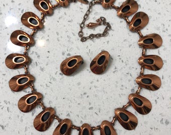 Vintage Renoir Copper 1950’s 1960’s  Bear Paw Necklace and Earrings Demi Parure Set Modernist Design Midcentury Collectible Jewelry
