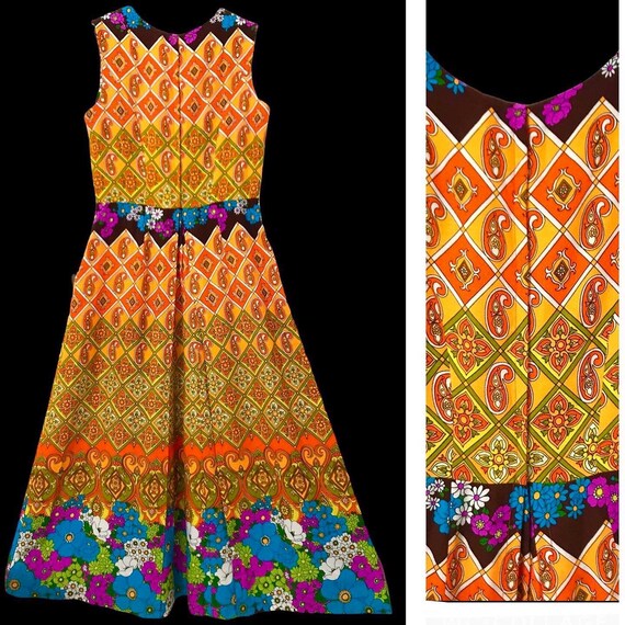 Vintage Psychedelic Hawaiian Tiki Maxi Dress by J… - image 9