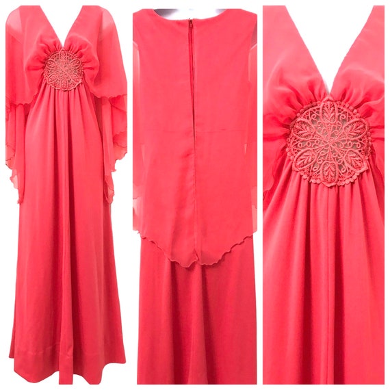Vintage 1970’s Caped Dress Hostess Gown - Flowy C… - image 5