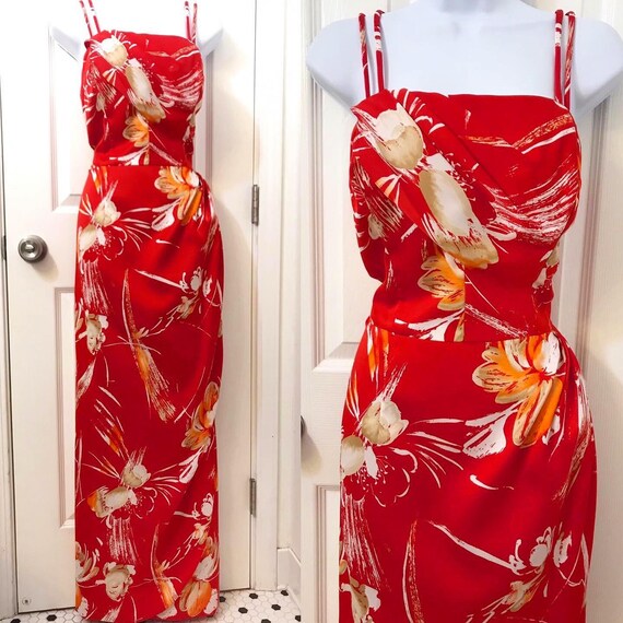 Beautiful plus size red vintage Hawaiian sarong wr