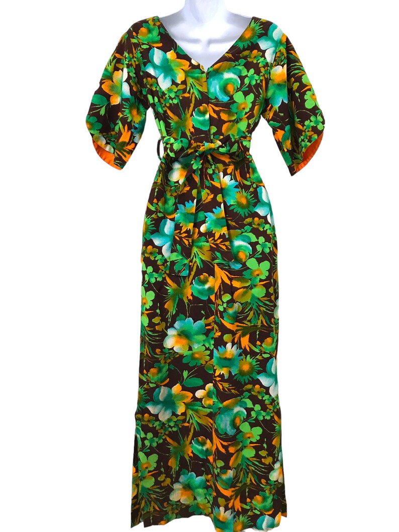 Vintage Psychedelic Hawaiian Kimono Inspired Bell Sleeve Tiki Maxi Wrap ...