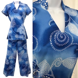 Vintage Hawaiian Airline Uniform Tiki Psychedelic Pant Set by Tori Richard 1960’s 1970’s Pant Suit Mod Flower Power Bubbles 2 Piece Set