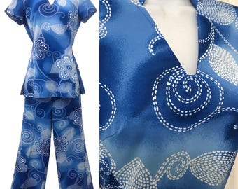 Vintage Hawaiian Airlines Uniform Psychedelic Tiki Pant Set by Tori Richard 1960’s 1970’s Pant Suit Mod Flower Power Bubbles 2 Piece Set