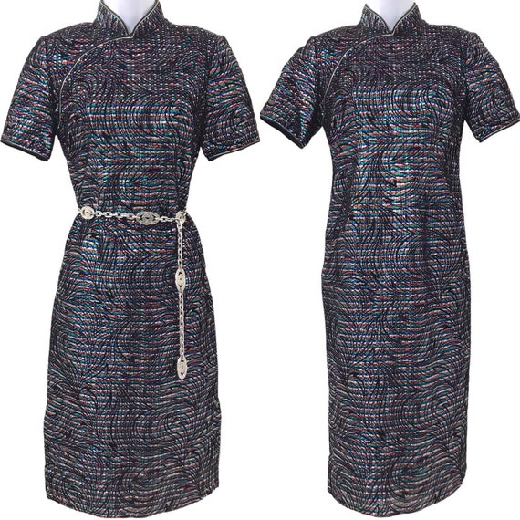 Vintage Lurex Velour Cheonsgsam Wiggle Dress 1970… - image 4