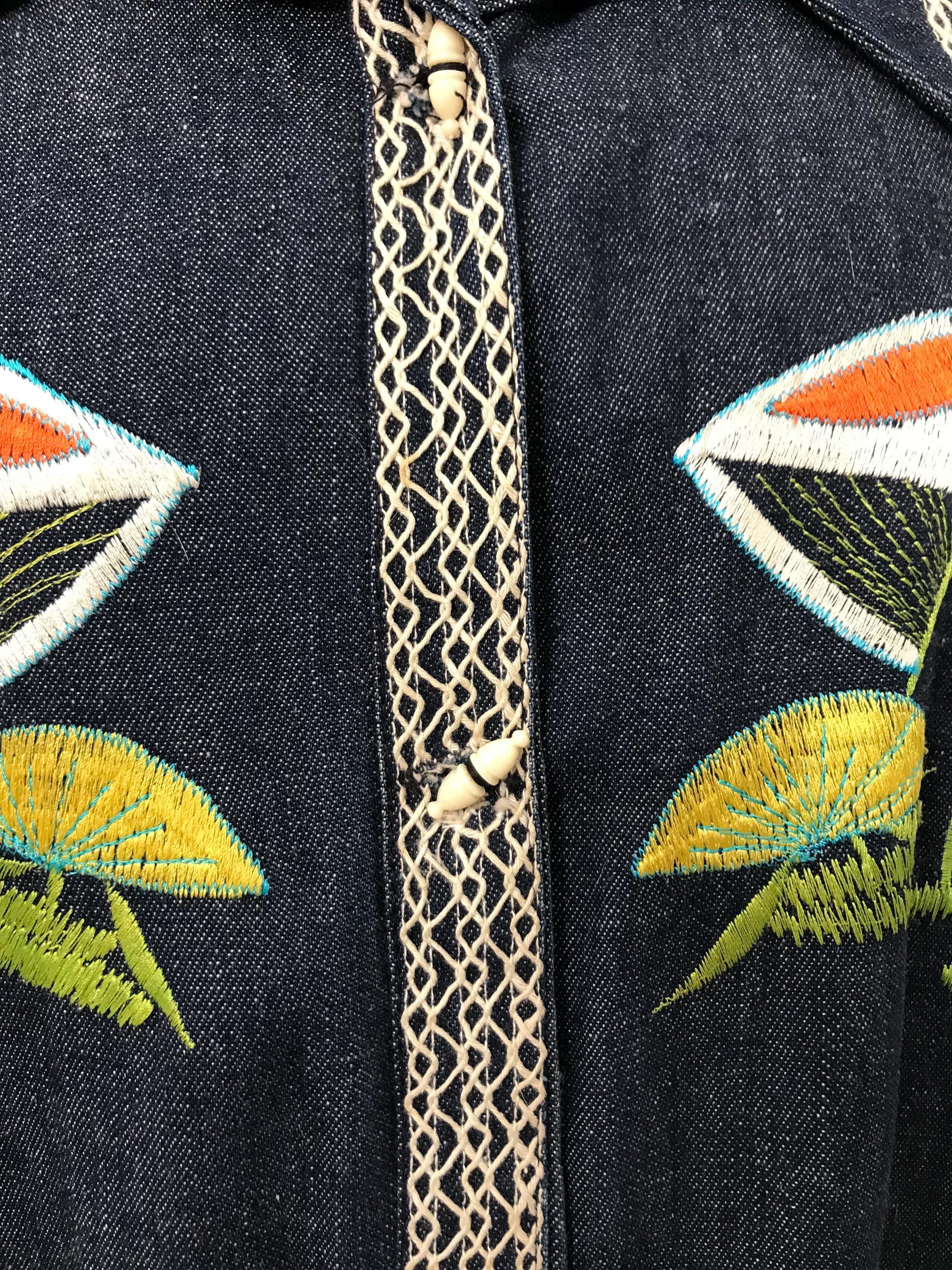 Vintage Mushroom Psychedelic Denim Shirt Jacket 1960