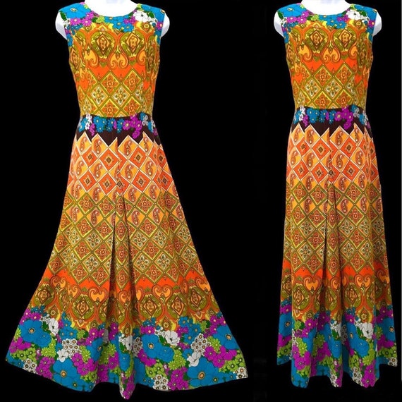 Vintage Psychedelic Hawaiian Tiki Maxi Dress by J… - image 2