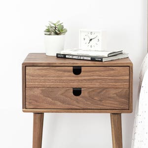 Mid-Century Modern Solid Walnut Nightstand with double drawers image 3