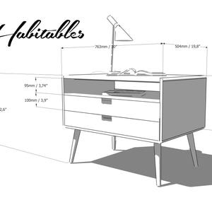 Nightstand Bedside table with two drawers in solid Walnut / Oak wood board and on top Carrara marble image 6