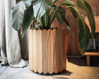 Wooden slat planter,  flower pot