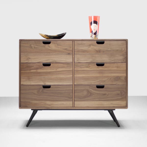 Mid-Century solid wood 6-drawer chest of drawers 