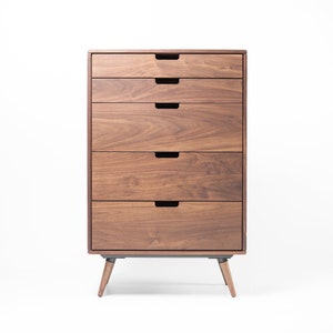 Chest of drawers, tallboy, Mid-century, Scandinavian style, in oak or walnut solid wood image 1