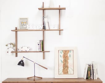 Floating shelf / Solid wood shelf / Bookshelf / Wall shelving unit / Entryway shelf /Storage shelf / in Oak or Walnut wood