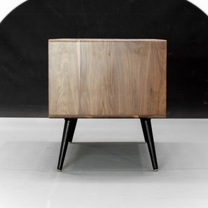 Nightstand Bedside table with two drawers in solid Walnut / Oak wood board and on top Carrara marble image 3