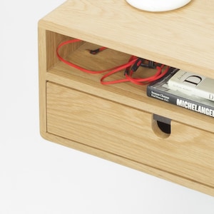 Floating nightstand bedside table with 1 drawer 1 shelf in solid oak image 1