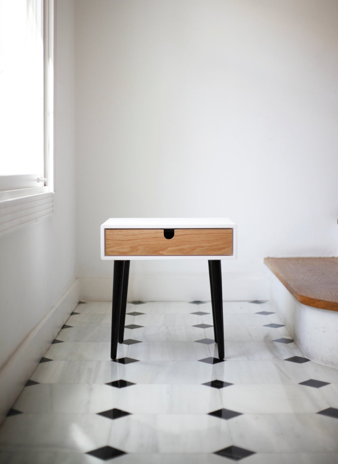 White nightstand / Bedside Table Scandinavian MidCentury Etsy