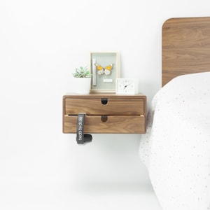 Walnut Floating nightstand bedside table drawer in solid walnut mid century modern image 3