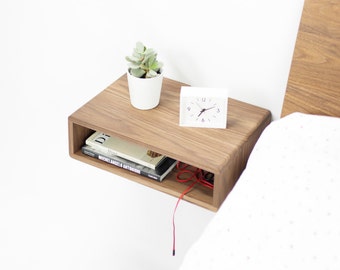 Floating walnut nightstand without drawer, straight forehead