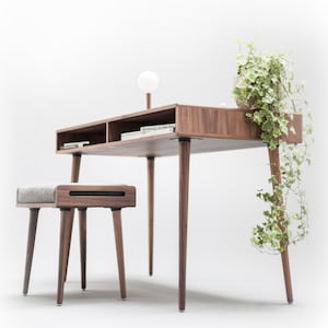Modern Walnut Desk with Open Cubbies Mid Century Design image 3