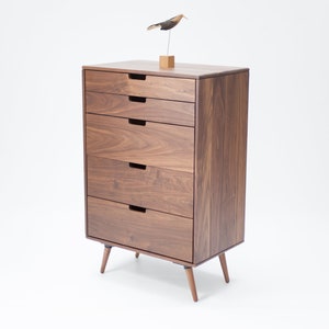 Chest of drawers, tallboy, Mid-century, Scandinavian style, in oak or walnut solid wood image 4