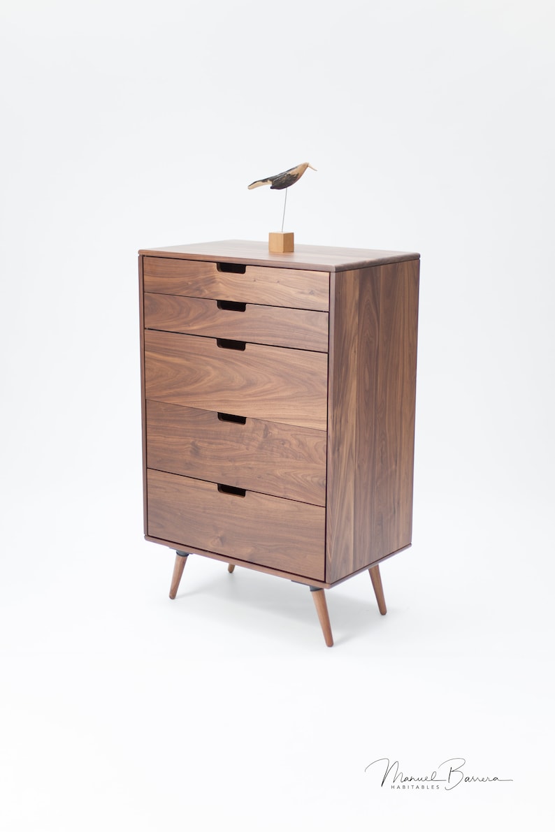 Chest of drawers, tallboy, Mid-century, Scandinavian style, in oak or walnut solid wood image 4