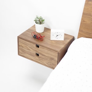 Walnut Floating nightstand bedside table drawer in solid walnut mid century modern image 1