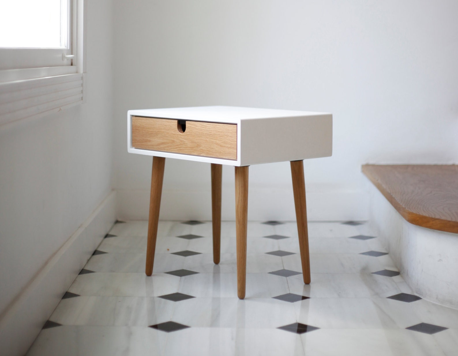 White nightstand / Bedside Table Scandinavian MidCentury Etsy