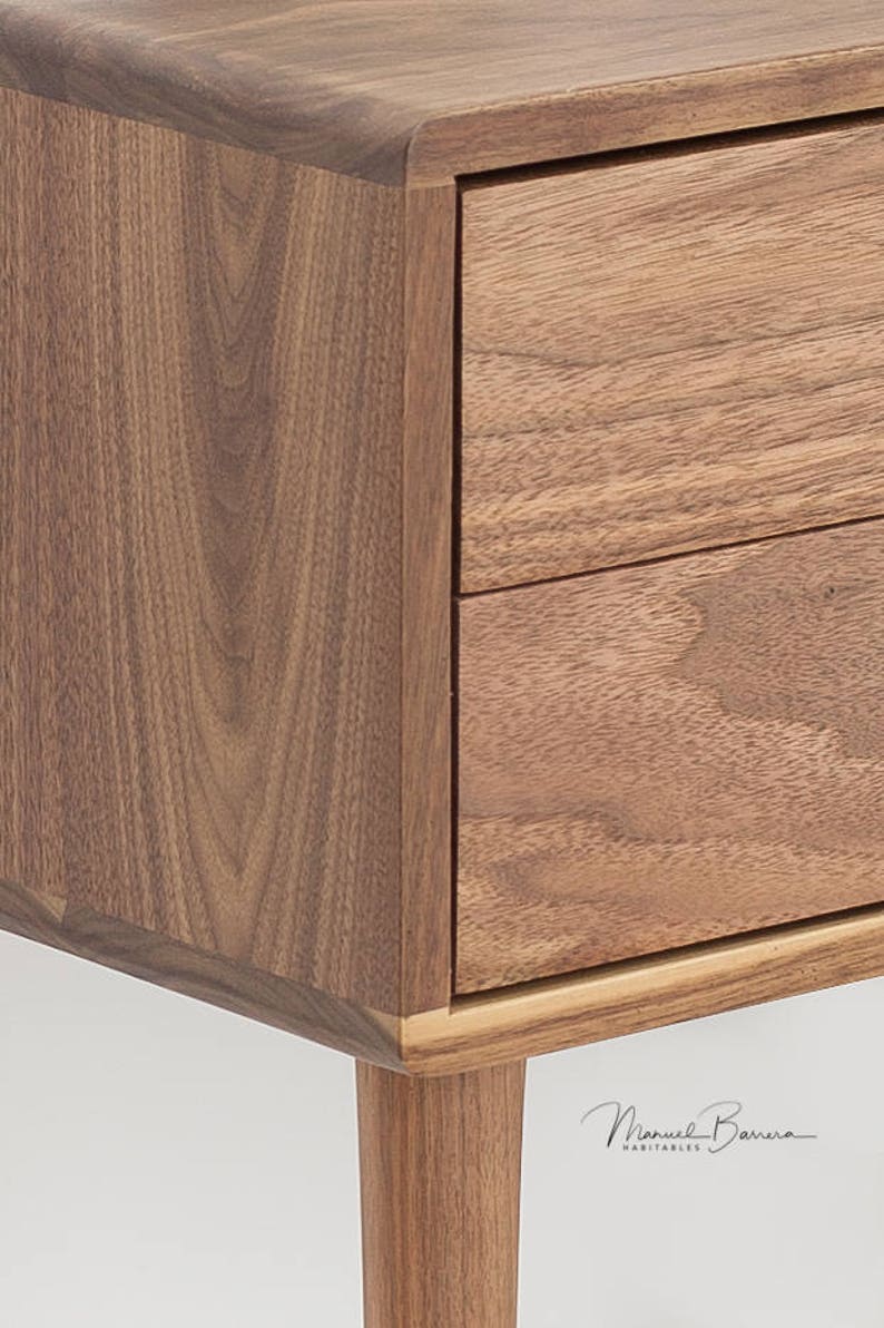 Mid-Century Modern Solid Walnut Nightstand with double drawers image 5