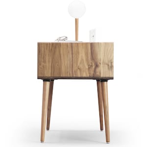 Nightstand / Bedside table in solid Walnut / Oak with marble top , mid century style image 6