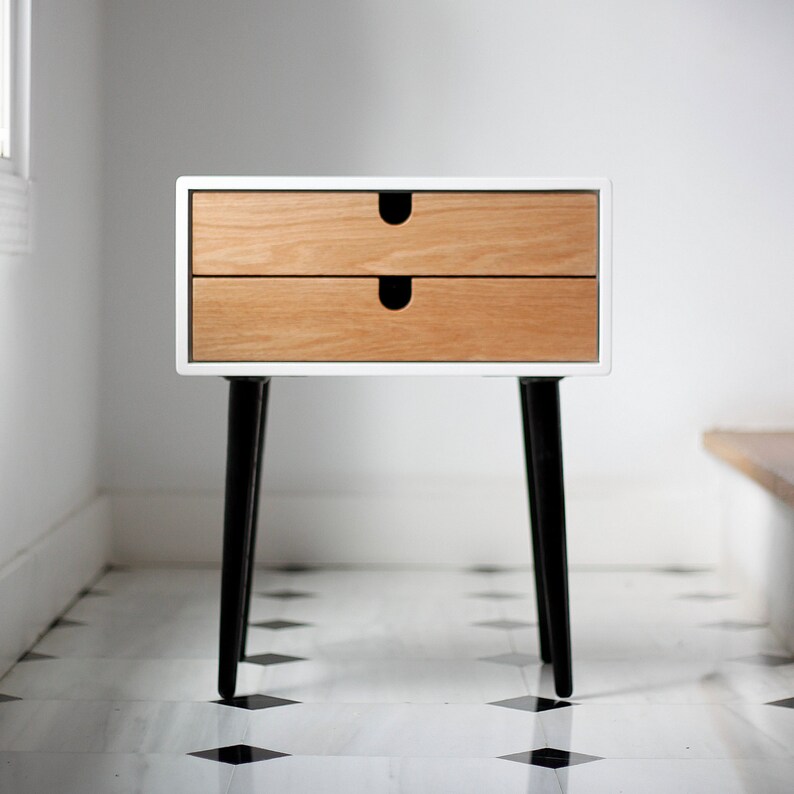 White nightstand / Bedside Table Scandinavian MidCentury Etsy