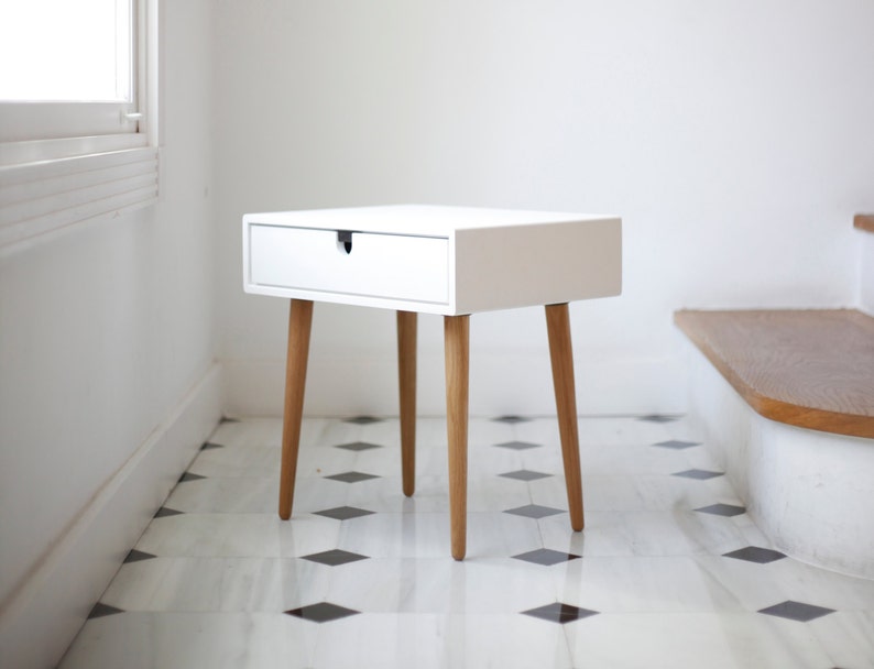 Nightstand / Bedside Table White Style MidCentury Modern Etsy