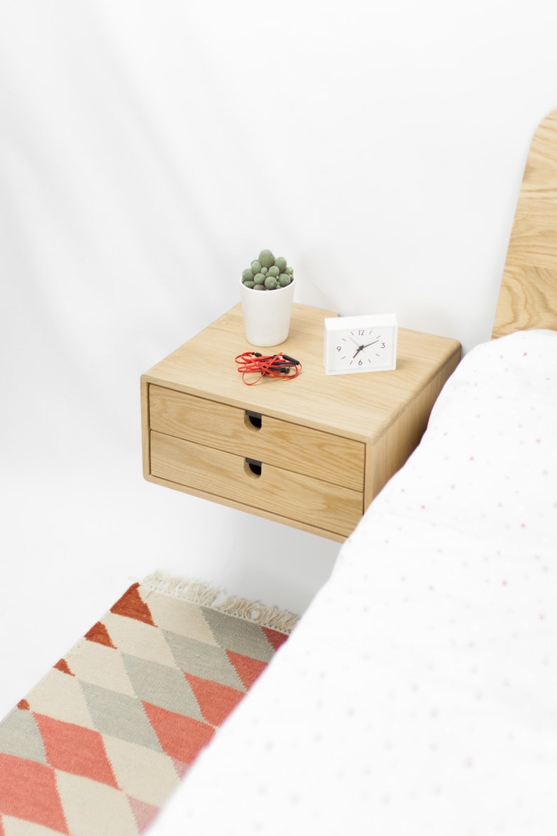 Floating Nightstand Bedside Table With 2 Drawers in Solid Oak Mid ...