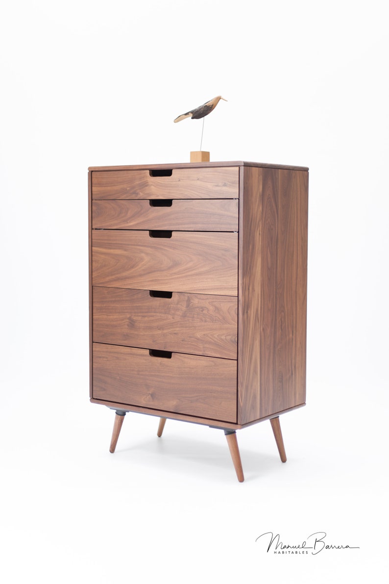 Chest of drawers, tallboy, Mid-century, Scandinavian style, in oak or walnut solid wood image 2