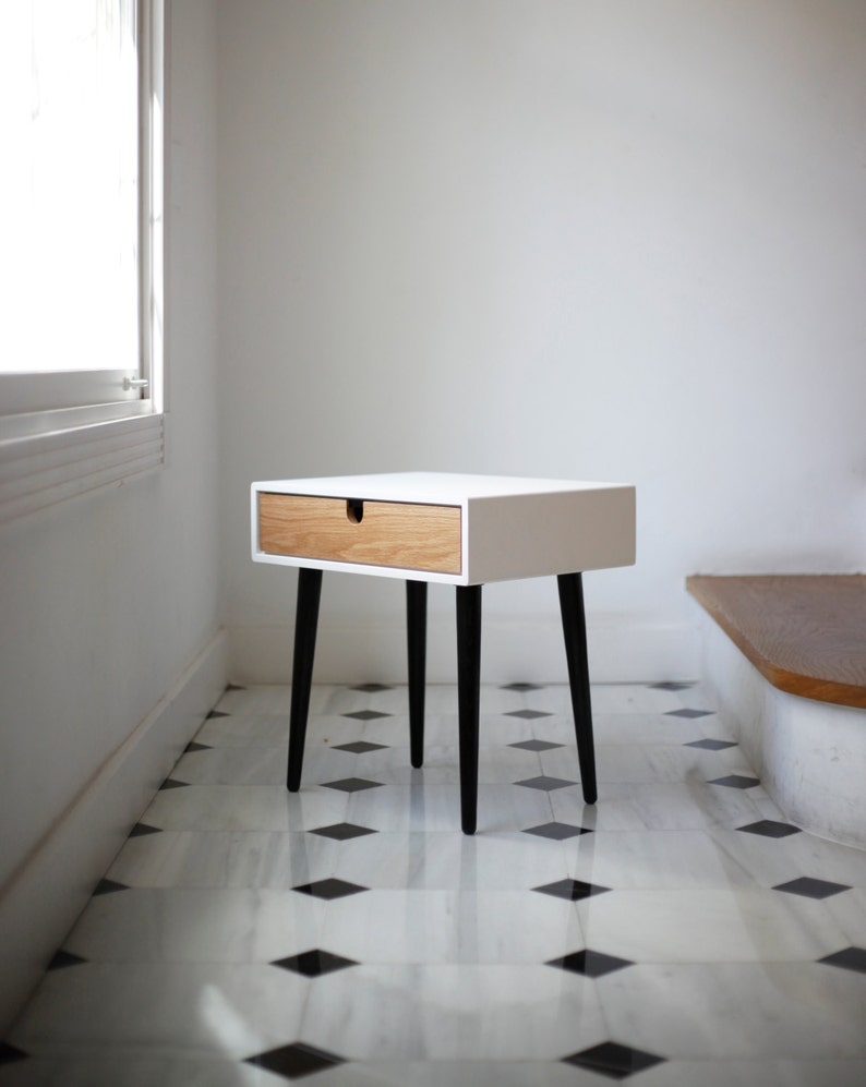 White nightstand / Bedside Table Scandinavian MidCentury Etsy