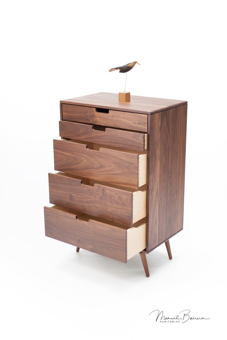 Chest of drawers, tallboy, Mid-century, Scandinavian style, in oak or walnut solid wood image 5