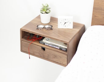 Floating nightstand bedside table 1 drawer 1 shelf, straight forehead