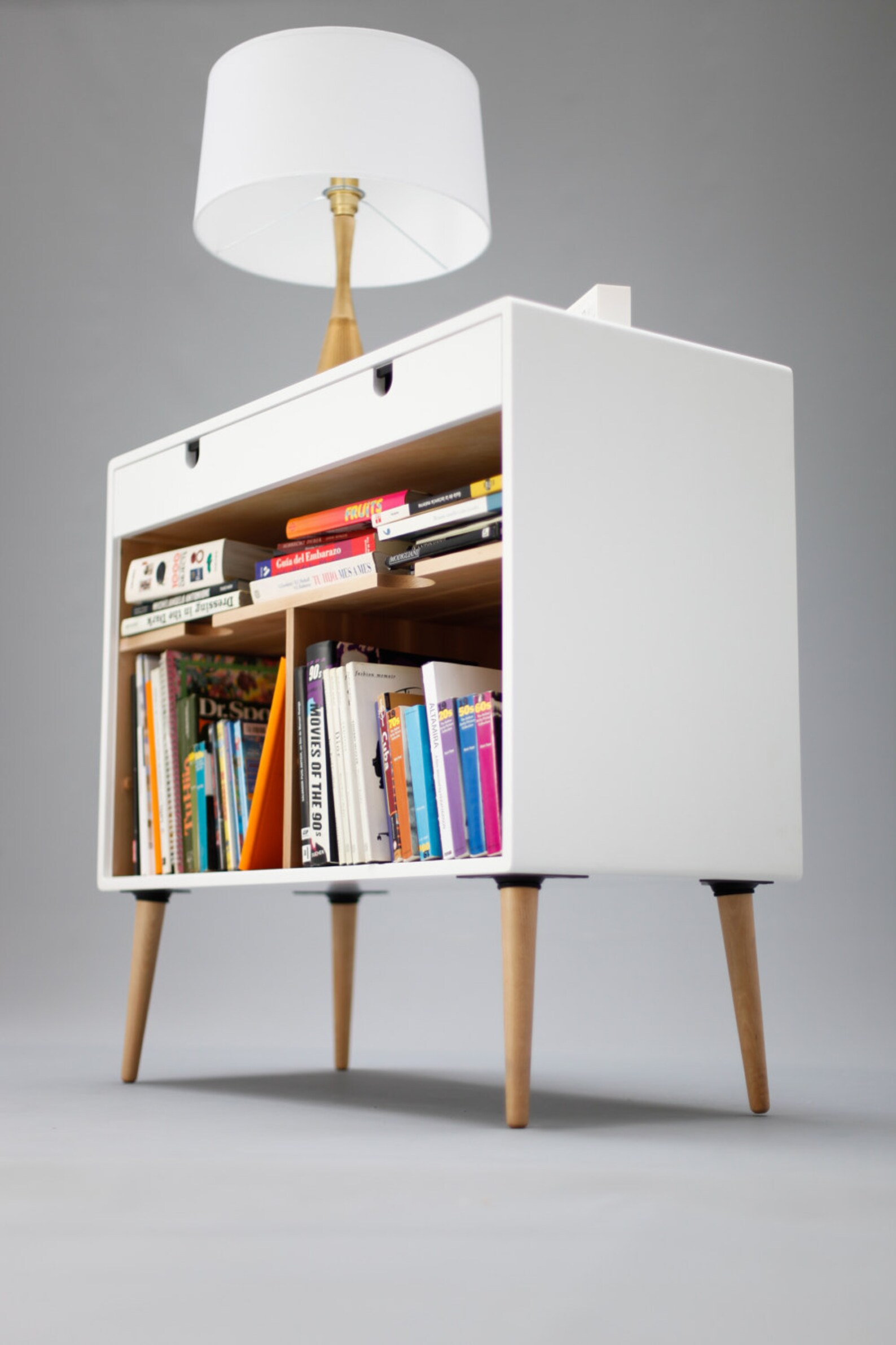 Modern White Bookcase Credenza With Drawer Etsy