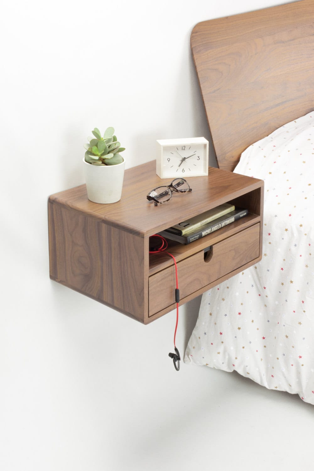 Floating nightstand bedside table 1 drawer 1 shelf, straight forehead