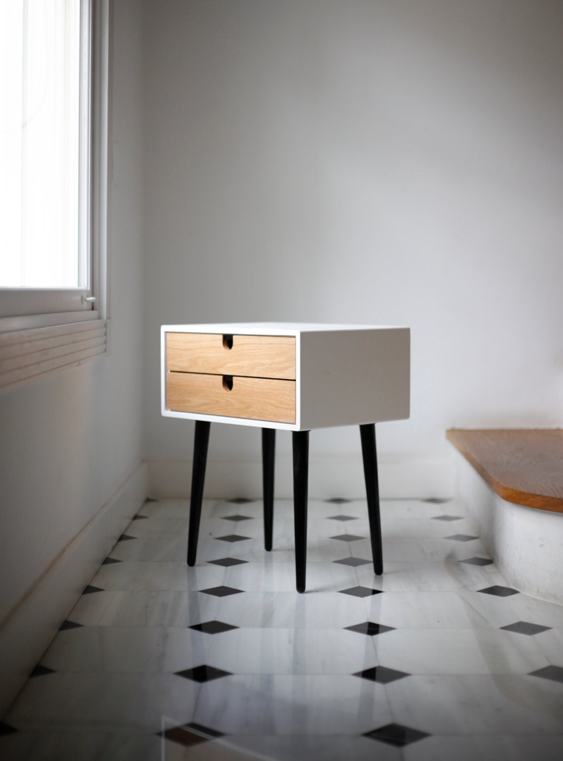 White nightstand / Bedside Table Scandinavian MidCentury Etsy