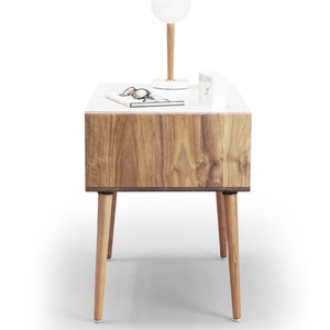 Nightstand / Bedside table in solid Walnut / Oak with marble top , mid century style image 5