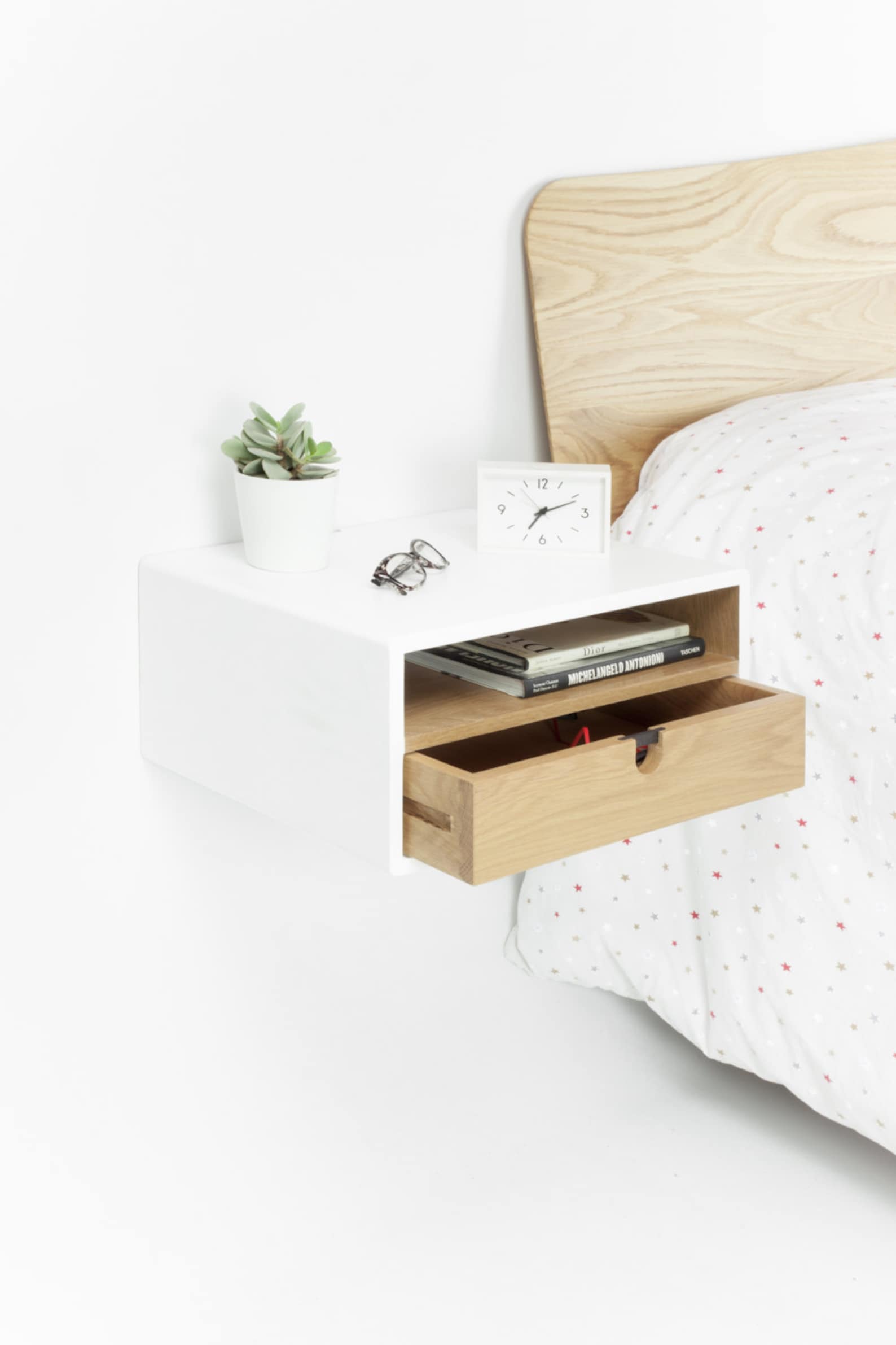 White Floating Nightstand Bedside Table Drawer in Oak Mid Etsy
