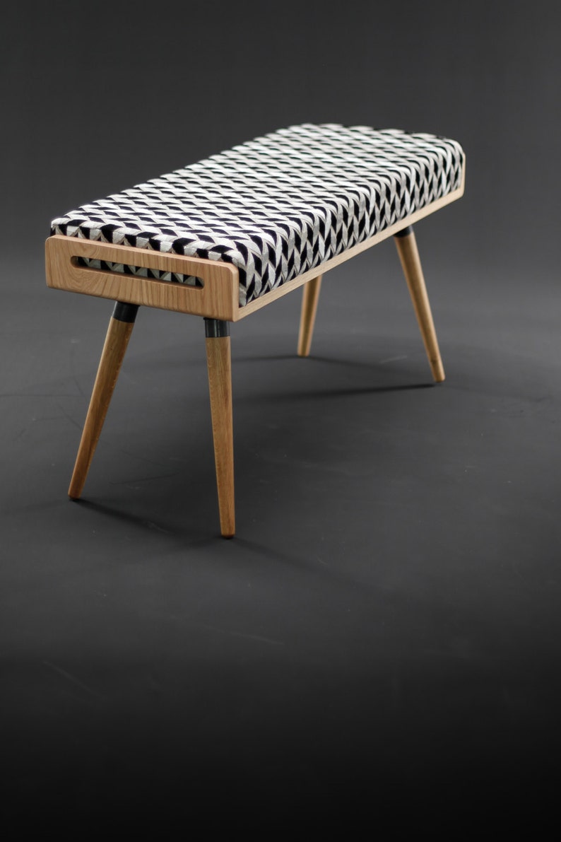 Scandinavian design bench in oak or walnut wood image 5