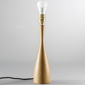 Scandinavian table lamp with turned wood body and cotton shade image 4
